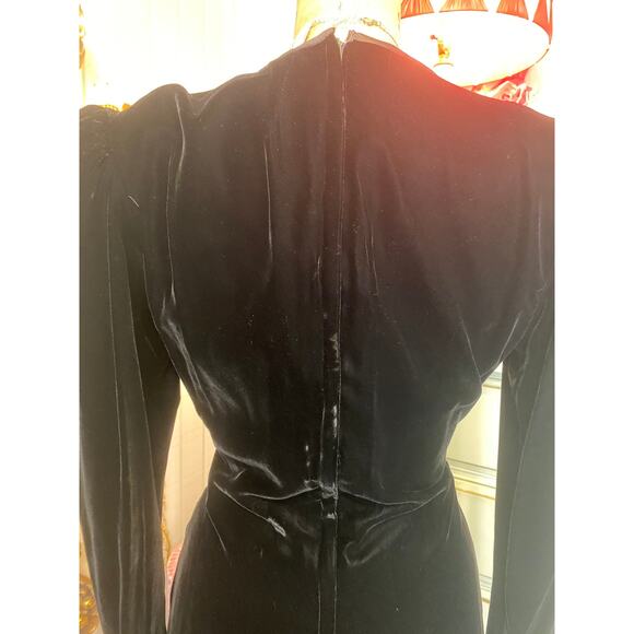 Vintage 1980s black velvet Victor Costa cocktail dress wrap draped rhinestone m - Picture 5 of 11